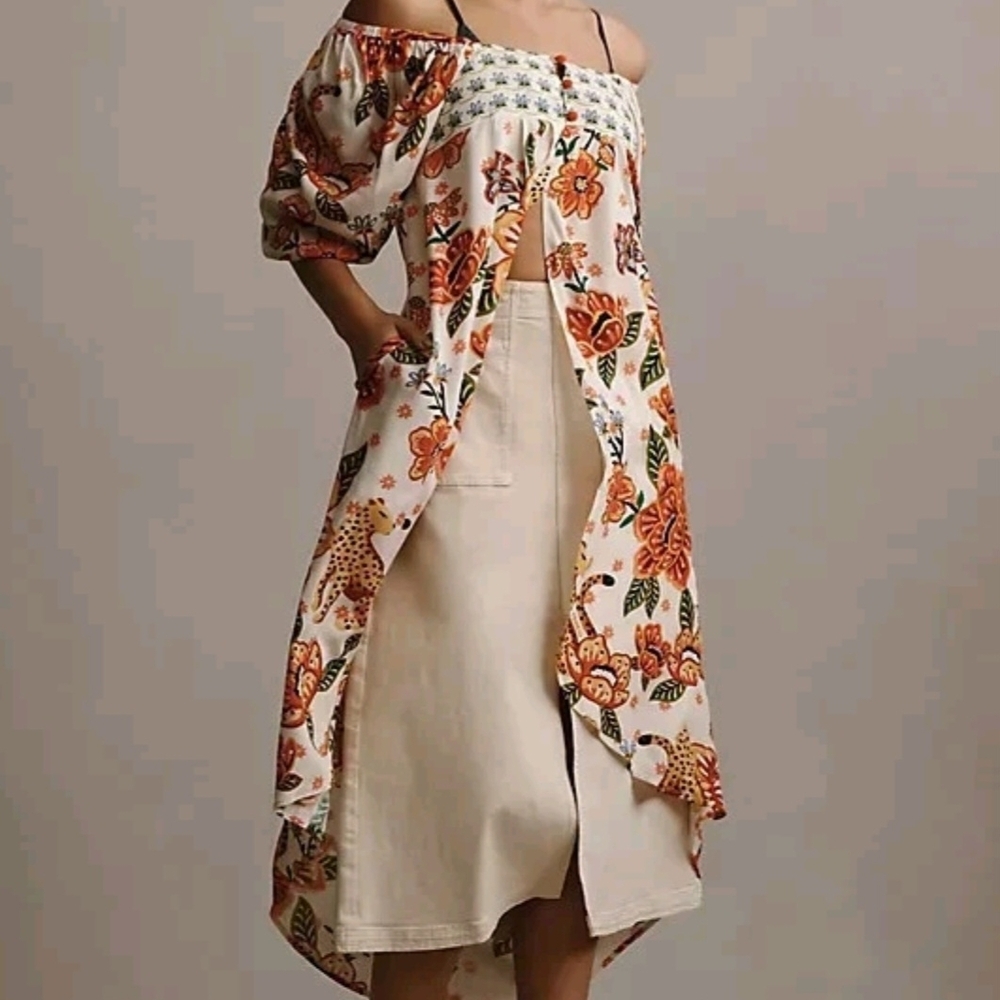 FARM Rio Floral Off-Shoulder Blouse - Orange and Cream